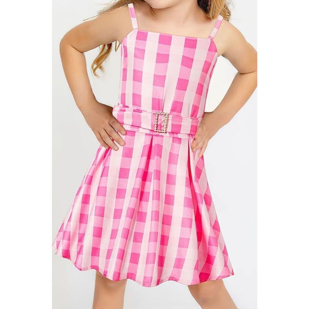 Sweet BarbieCon girls NEW pink & white checkered gingham dress.